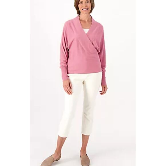 NEW Encore by Idina Menzel QVC Wrap Front Dolman Sweater Mauve Sz L Soft Cozy - Picture 3 of 4